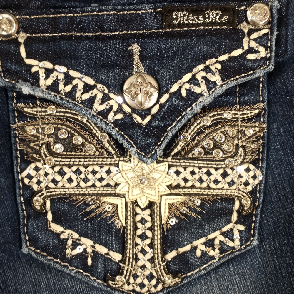 Miss Me Dark Blue Denim Women’s Shorts Size 27 - Picture 3 of 16